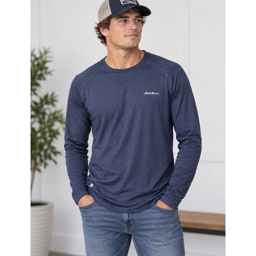 Eddie Bauer Motion Mens XXL Blue FreeDry Long Sleeve Heathered Shirt